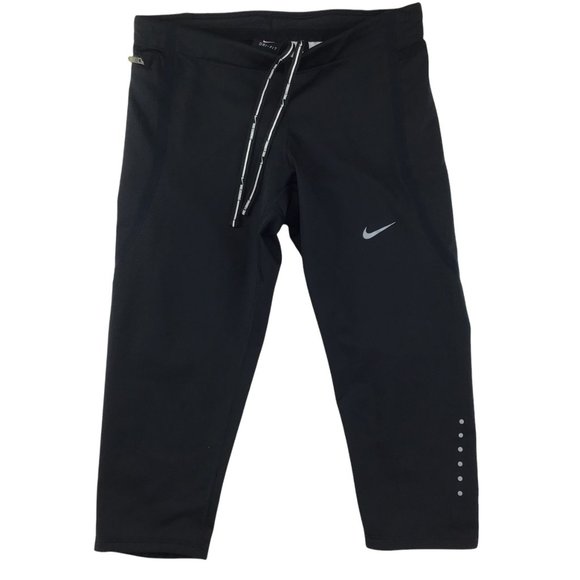 Nike Tech Capri womens leggings running XS black mesh pockets knee 3/4 mid rise - Picture 2 of 15